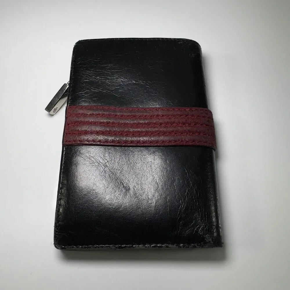 Lauren Ralph Lauren Wallet Black Leather LRL Clutch Compact Card Holder Red VTG